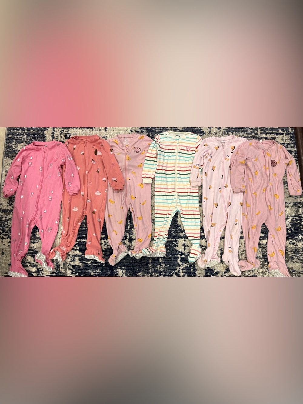 Pekkle Pink Banana Print Footed One-Piece - Cozy Zip Sleepwear
